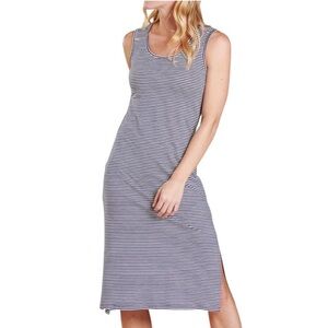 Toad and Co Samba Paseo Striped Midi Dress Blue and White Sleeveless Tank Dress